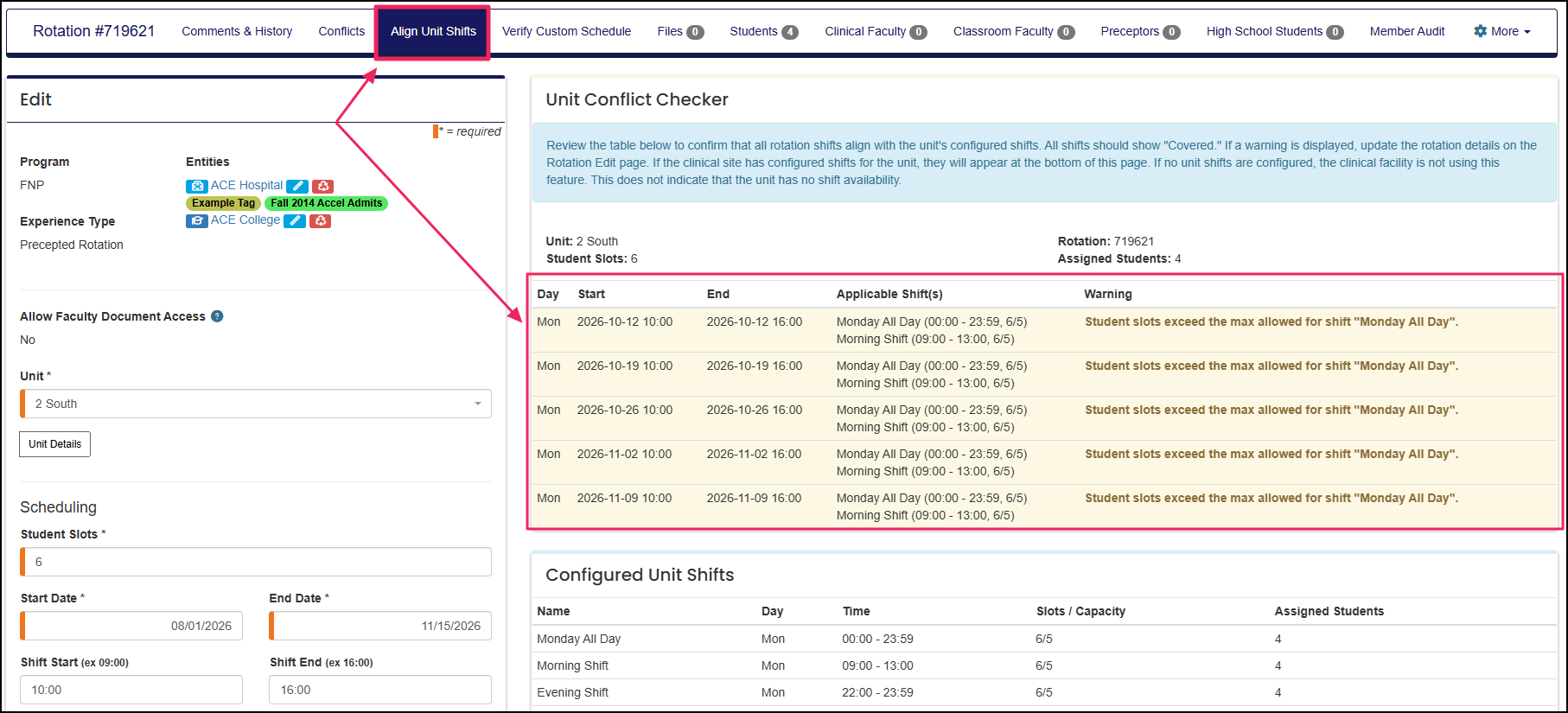 Unit conflict checker highlighting unit conflicts.